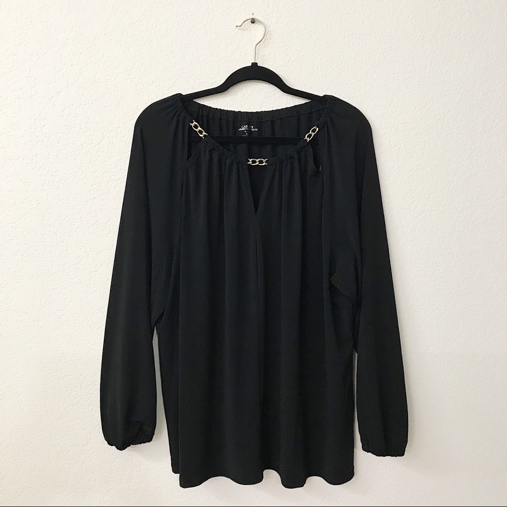 Carmen Marc Valvo Black Cut Out Blouse
